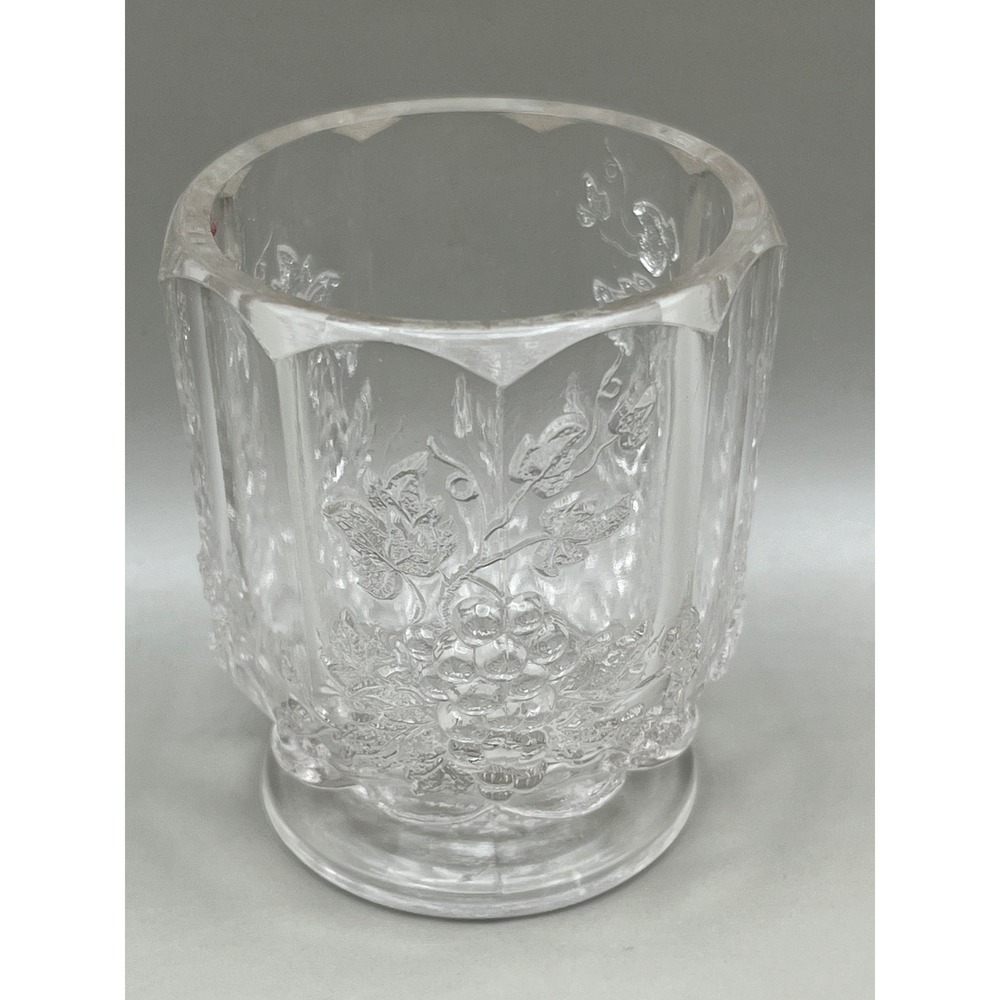 Vtg Clear Pressed Glass Raised Grape Cluster Toothpick Holder Pedestal 2.25"